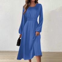 Elegant Women's Long Sleeve Midi Dress Red, Casual Loose Fit, Soft and Comfortable Fabric XL