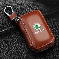 YBH2 Skoda Fabia 1 2 Octavia RS Superb Rapid Karoq Vision Odinis Raktų Dėklas Automobilio Raktų Krepšys Daugiafunkcis Raktų Dėklas Automobilio Aksesuarai ruda