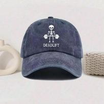 New Skeleton Deadlift Print Washed Cotton Baseball Cap Vintage Comfortable, Fashionable And Versatile Adjustable&>8Y