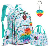 3pcs Kids Backpacks for Girls School Bag with Lunch Box Set Cute Bookbag for Primary School žalia