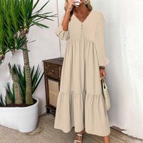 Women's Fashionable And Casual Long-sleeved Dress L smėlis