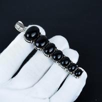 Natural Black Onyx Pendant, 925 Sterling Silver Pendant, Handmade Pendant, Antique Pendant, Black Onyx Gemstone Pendant, Anniversary Gift 3.14" juoda