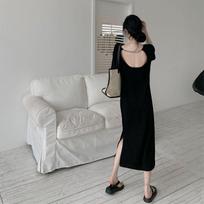 Women's Sexy Backless Casual Midi Dress with Round Neck, Loose Fit, Plus Size, Over-the-Knee Length for Summer M