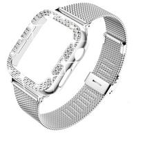 Deimantinis dėklas+Metalinė apyrankė iWatch juostai Ultra 2 Nerūdijančio plieno apyrankė Apple Watch 9 8 7 45mm 44mm 40mm 41mm Series 6 5 4 Series456 SE 40MM sidabras