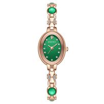 Elegant Ladies Watch With Green Gemstone Dial Quartz Movement For Casual Wear