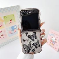 Glitter Epoxy Butterfly Transparent for Samsung Folding ZFlip6 Protective Case Wave Pattern ZFlip7/5 Mobile Phone Case samsung z f1ip6