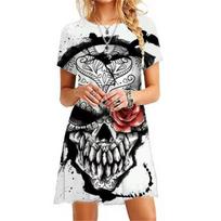 women 3d print short sleeve midi dress plus size holiday beach dresses S