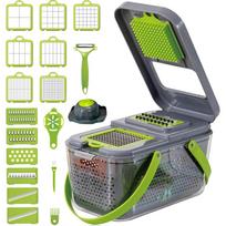 22-in-1 Manual Vegetable Chopper, Stainless Steel/ABS, with Handle, Green/Gray, Kitchen Gadget