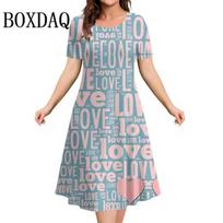 Elegant Women Short Sleeve Fashion 3d Print Midi Dress Plus Size Beach Clothing S