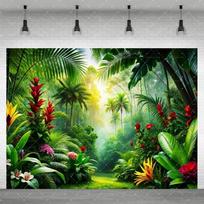 Tropical Jungle Backdrop Natural Scenery Rainforest Forest Green Grass Photography Background Parrot Safari Party Decor Banner 150x100cm