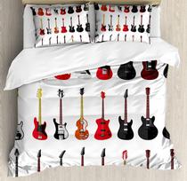 Gitara patalynės komplektas miegamojo lovai namams Muzikos instrumentų raštas su įvairiomis akustinėmis užvalkalais antklodei užvalkalais pagalvėms EU single(135x200cm)