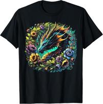 Watercolor Dragon Flowers Beautiful Art Colorful Graphic T-Shirt unisex T-Shirt 2XL