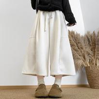Velvet Wide Leg Pants Women's Autumn Winter New High Waist Casual Eight-Point Flare Pants Lazy Style Straight Skirt Pants XL juoda