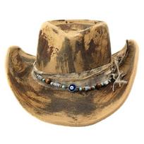 Breathable Cowboy Hats Distressed Adjustable Ribbon Band Khaki Color Western Theme Party Outdoor M