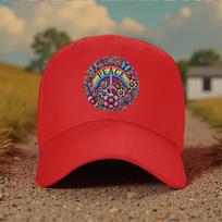 Peace Sign Hippie Rainbow Floral Print Baseball Cap Unisex Cotton Adjustable Casual Summer Hat One Size