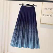 Chic Gradient Ombre A-line Knit Flare Skirt: Stylish Mid-length for Autumn & Winter One Size [80-120] mėlyna
