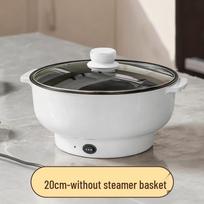Versatile Large Capacity Electric Cookware: Frying Pan, Stir-fry Pot, Fast Heating Hot Pot, and Steamer. White 20-28cm