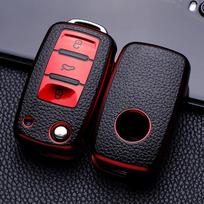 Odinis automobilio raktų dėklas, raktai, pilnas dangtis, apsauginis dėklas, skirtas VW Volkswagen Polo Tiguan Passat Golf Jetta Lavida Skoda Octavia raudona