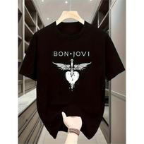 Unisex Bon Jovi Grafinis Marškinėlis Senovinio Roko Stiliaus Minkštas ir Kvėpuojantis Grynas Trumpomis Rankovėmis Viršus Pop Muzikos Gatvės Apranga 2026 Naujas Vasaros S