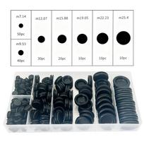170pcs M7.14/M9.53/M12.07/M15.88/M19.05/M22.23/M25.4 Black Rubber Grommet Hole Plug Assortment Kit Electrical Wire Tools Set Black 170Pcs