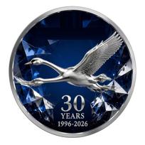 Sidabrinė proginė moneta su gulbės dizainu, 30-mečio proga 1996–2026 m., Proof kokybės kolekcinė moneta su detaliu kraštovaizdžiu ir užrašu One Size gray