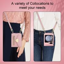 Applicable to Samsung Z Flip7 mobile phone case Z Flip6 solid color love zipper wallet insert card oblique span protective case Samsung z flip3 rožinė