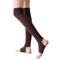 Stilingos moteriškos ilgos ribbed megztos kojinės be pėdų, su kilpa kulkšniai, iki šlaunų, skirtos jogai, baletui, šokiams kava
