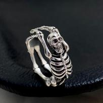 Vintage Thai Silver Skull Skeleton Cuff Finger Rings For Men Women Punk Fashion New Jewelry Gift Party anillos mujer resizable