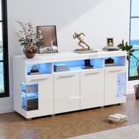 Modernus bufetas, Bufetas su LED apšvietimu, Stiklinis bufetas, Svetainės bufetas su 4 durimis 3 skyriais, Virtuvės spintelė,