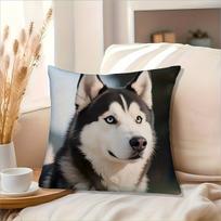 Realistic Husky Dog Print Throw Pillow Cover Cute Blue Eyed Siberian Husky Themed Cushion Case For Pet Lovers Home Sofa Decor Peach skin 18*18(CM)-1Pcs