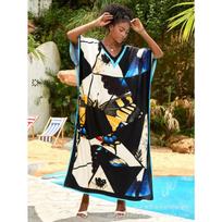 Plus Size Beach Print Holiday Dress Bikini Suntan Cover Up for Women One Size
