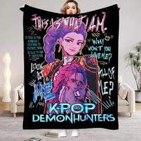 Huntrix Blankets K pop Demon Hunters Zoey Rumi Mira Soft Warm Throw Blanket Winter Kids Couch Bed Fluffy Bedspread 75x100cm
