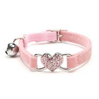 Safety Heart Bell Cat Collar Elastic Adjustable Adjustable Colored Diamonds Cat Collar Soft With Bell Dog Necklace rožinė
