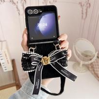 Applicable Samsung ZFlip7 mink plush phone case zflip6 bow camellia lanyard portable protective case samsung zflip7 juoda