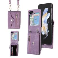 Applicable to Samsung Z Flip7 mobile phone leather case ZFlip6 folding mobile phone organ card bag matte oblique span case Samsung z flip3 violetinė
