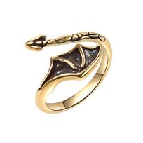 Adjustable Dragon Wing Tail Ring Women Men Vintage Style Copper Statement Jewelry Retro Zodiac Accessory Adjustable Open Band