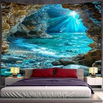 Tapestry with sea cave design, wall hanging decoration, polyester printed art, home, bedroom, ocean, nature, bohemian style 75x100cm(29x39in)
