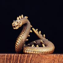 Brass Dragon Snake Figurine Desktop Decor Vintage Home Office Ornament Handcrafted Metal Sculpture Brass