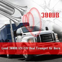 Dual Trumpet Air Horn 300DB Universal Trumpet Truck Dual Air Horns Kit Super Loud Speaker for Car Van Boat Pickup Auto sidabras