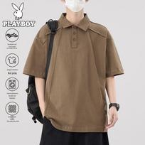 PLAYBOY Men's American Retro Pure Cotton Lapel Polo Shirt XL kava