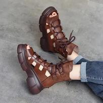 2025 Naujos Vasarinės Juodos Moteriškos PU Odinės Basutės Šaunūs Ankle Boots Platforminiai Batai Pleištai Moteriškos Basutės Madingi Lauko Sandalias 35 ruda