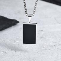 Stylish Men's Black Enamel Necklace,Stainless Steel Geometric Square Small Dogtags Necklace,Anniversary Birthday Father Gift 50cm