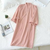 Spring and Summer New Style 100% Cotton Crepe Women's Thin Pajamas Men's Bathrobe Robe Home Wear Pajamas M