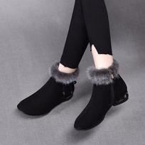 Women's Plus Size Fur Boots with Tassel & Rhinestone - 2023 Autumn/Winter Low Heel Short Cotton Shoes with Side Zipper 40