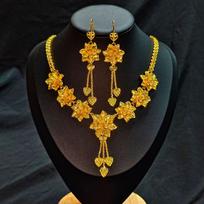 Luxury 24K 9999 Pure Gold Real Gold Dubai Middle East Flower Women's Necklace Set Lotus Necklace auksas