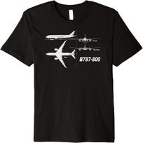 B787-800 Hand Drawn Aircraft Graphic Premium T-Shirt S juoda