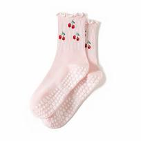 New Non-Slip Grip Pilates Socks Cotton Breathable Yoga Socks Embroidered High-elastic Mid Tube Socks for Women One Size