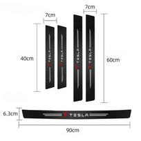 ANB1 5Pcs Leather Car Door Stickers Carbon Fiber Threshold Anti Scratch For Tesla Model-3 Model-S Model-X Model-Y Cybertruck Roadster