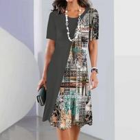 Elegant Women Short Sleeve Fashion 3d Print Midi Dress Plus Size Beach Clothing S