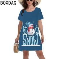 Elegant Women Short Sleeve Fashion 3d Print Midi Dress Plus Size Beach Clothing S